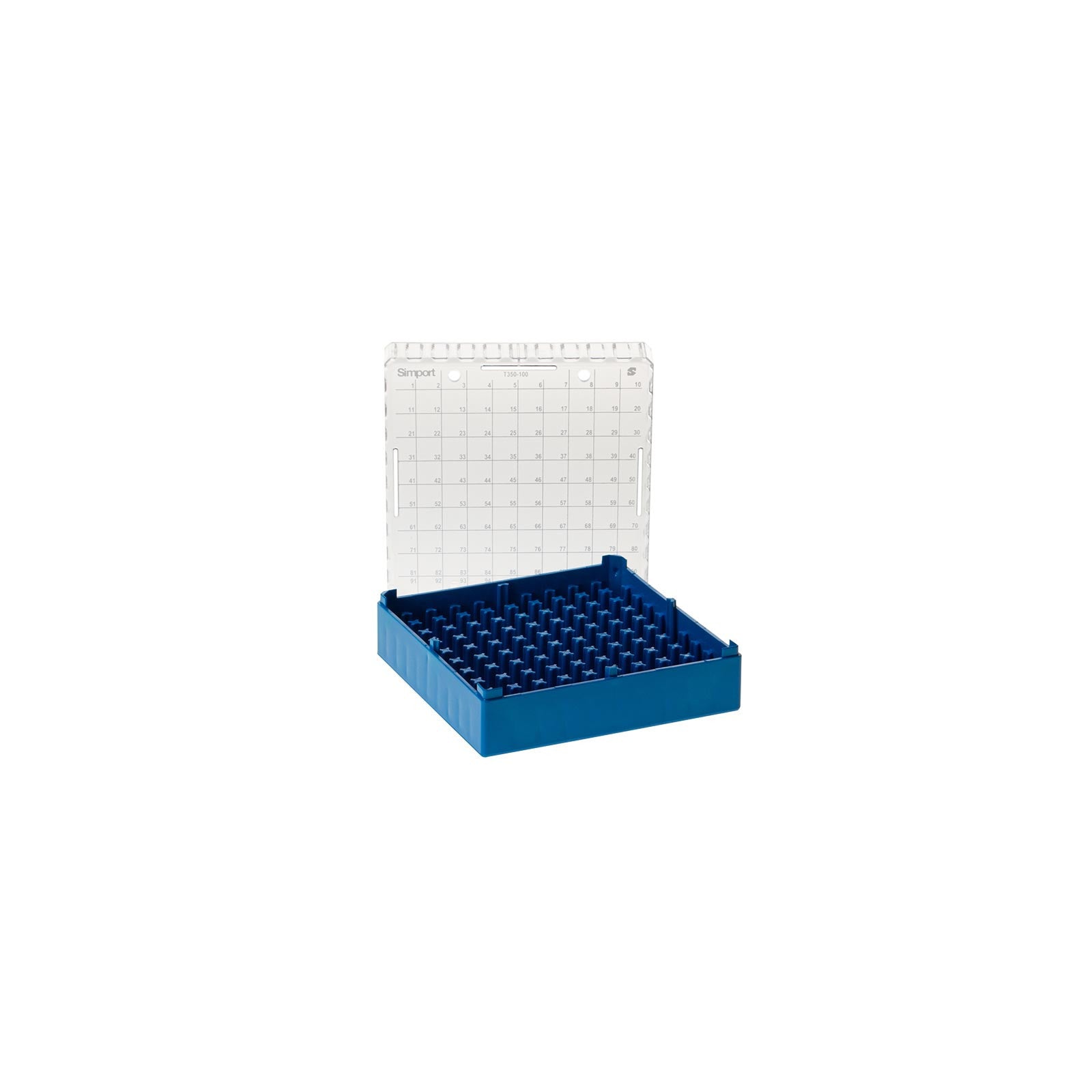 T350-100x Microtube Storage Box 0.5 to 2.0ml, 100 Positions