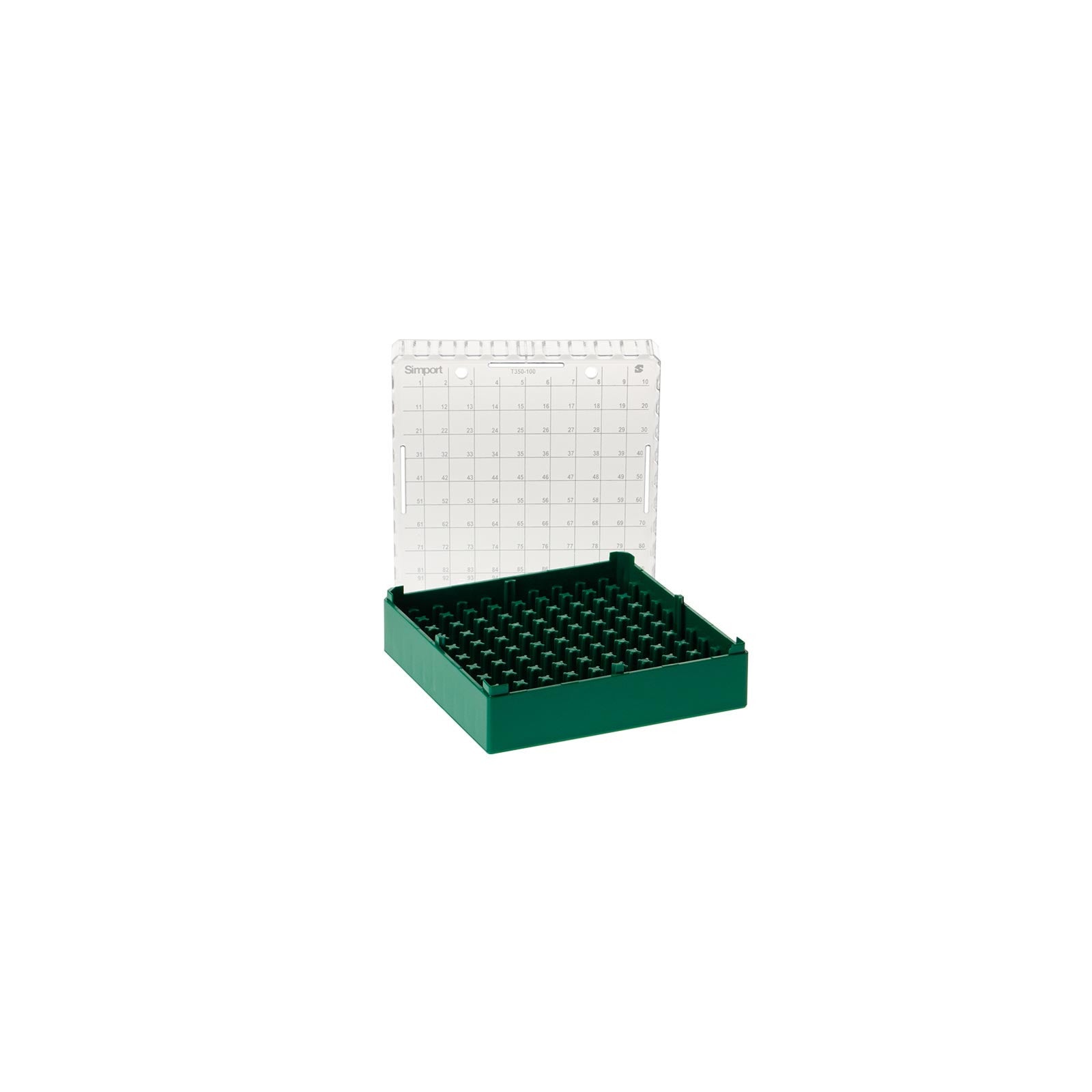 T350-100x Microtube Storage Box 0.5 to 2.0ml, 100 Positions