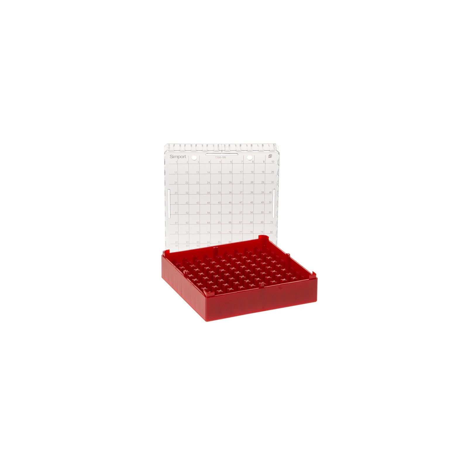 T350-100x Microtube Storage Box 0.5 to 2.0ml, 100 Positions